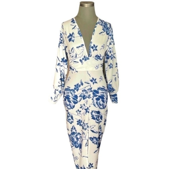 Boohoo | US size 6 | floral bodkin dress with deep v plunge neckline tie waist - Picture 4 of 10
